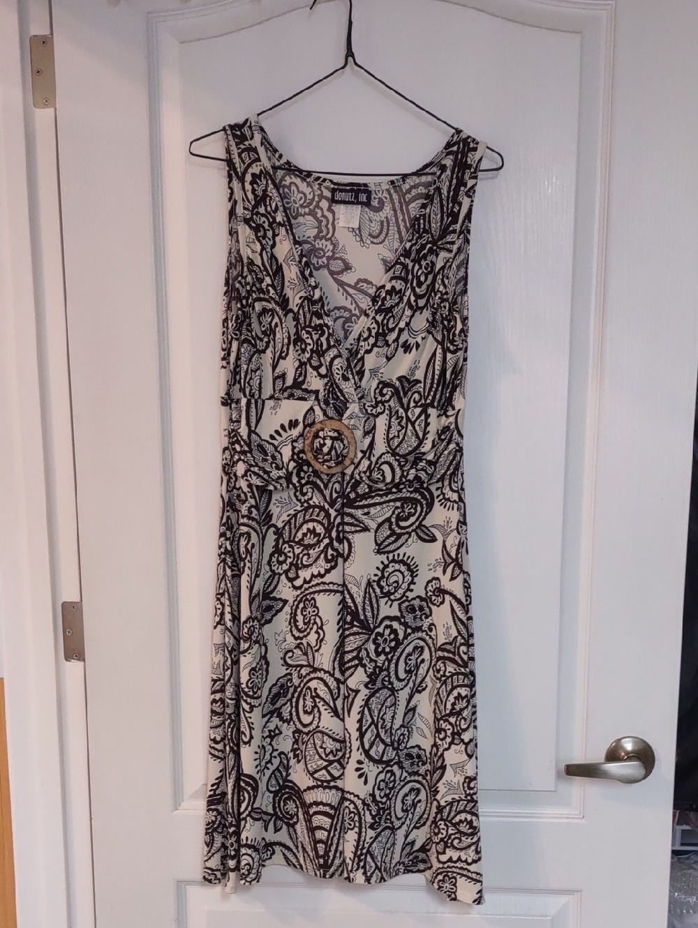 EUC Paisley Dress In Comfy Stretch Fabric Brown Ivory Medium